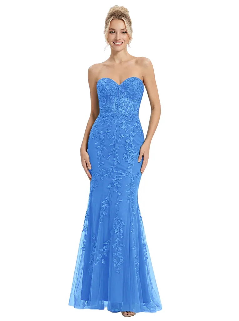 ChicSew Elegant Lace Applique Sweetheart Strapless Corset Mermaid Long Prom Gowns sold by ChicSew product image thumbnail 5