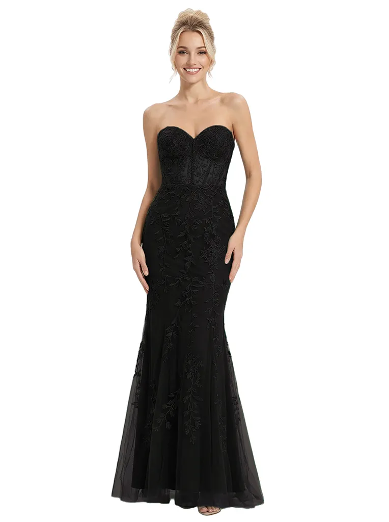 ChicSew Elegant Lace Applique Sweetheart Strapless Corset Mermaid Long Prom Gowns sold by ChicSew product image thumbnail 4