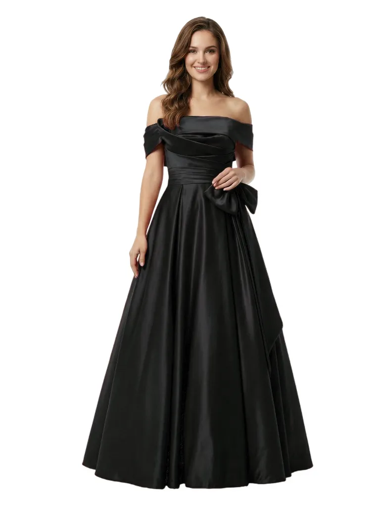 ChicSew Classy Off The Shoulder Satin A-Line Formal Evening Dresses With Bow sold by ChicSew product image thumbnail 4