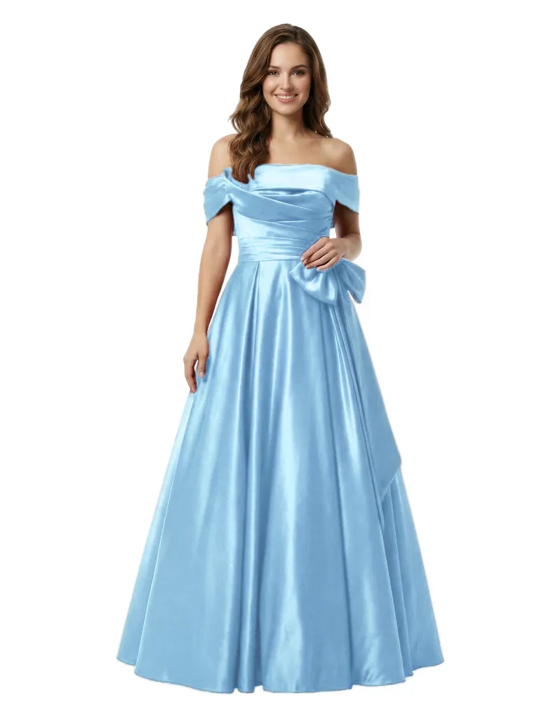 ChicSew Classy Off The Shoulder Satin A-Line Formal Evening Dresses With Bow sold by ChicSew product image thumbnail 5