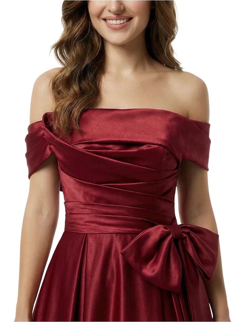 ChicSew Classy Off The Shoulder Satin A-Line Formal Evening Dresses With Bow sold by ChicSew product image thumbnail 2