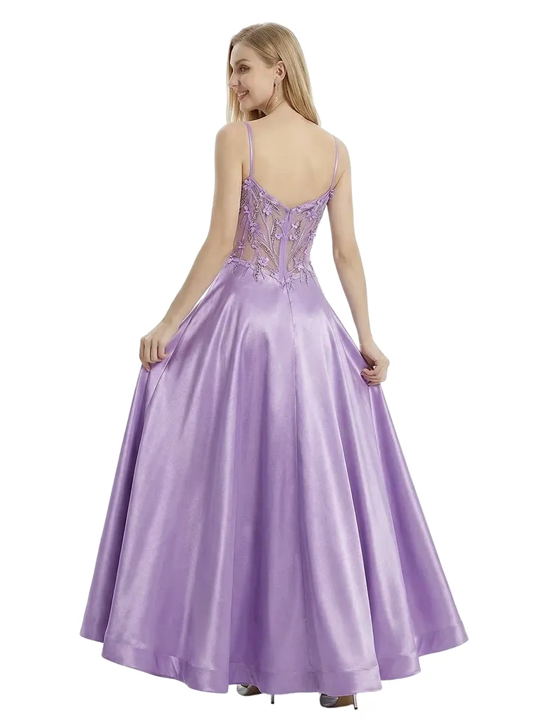 ChicSew Modern Spaghetti Straps Satin Lace See Through A-Line Evening Prom Dresses sold by ChicSew product image thumbnail 3