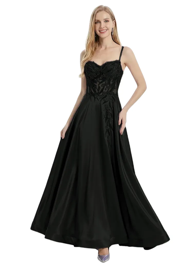 ChicSew Modern Spaghetti Straps Satin Lace See Through A-Line Evening Prom Dresses sold by ChicSew product image thumbnail 4