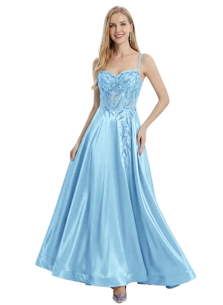 ChicSew Modern Spaghetti Straps Satin Lace See Through A-Line Evening Prom Dresses sold by ChicSew product image thumbnail 5