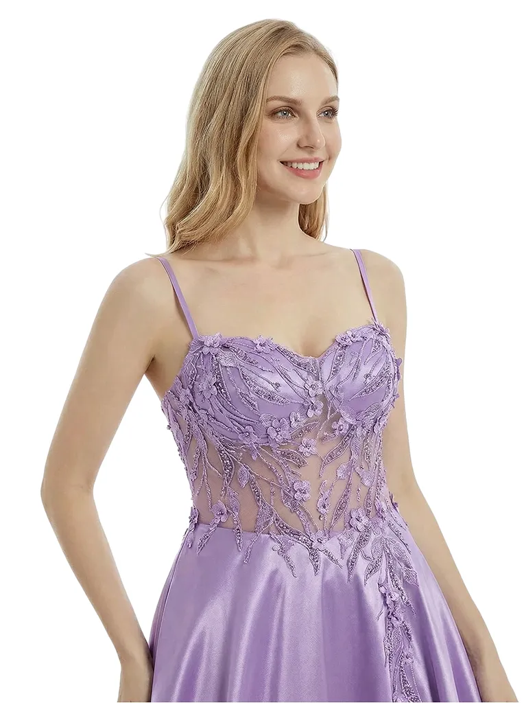 ChicSew Modern Spaghetti Straps Satin Lace See Through A-Line Evening Prom Dresses sold by ChicSew product image thumbnail 2