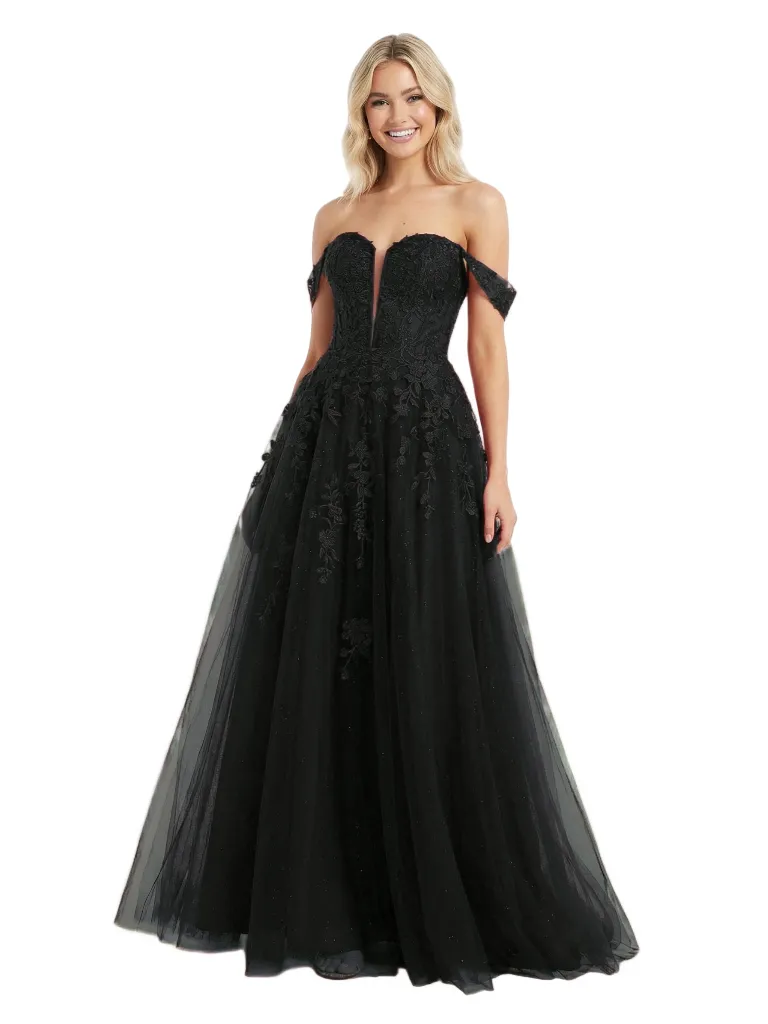 ChicSew Off The Shoulder A-Line Lace Tulle Maxi Party Prom Dresses sold by ChicSew product image thumbnail 4