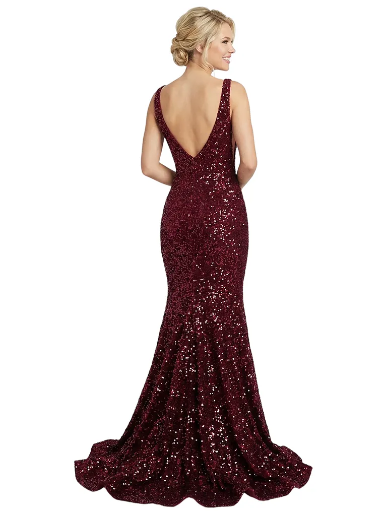 ChicSew Sparkling Sequin Mermaid Prom Dresses With Deep V-Neck Open Back Gowns sold by ChicSew product image thumbnail 3