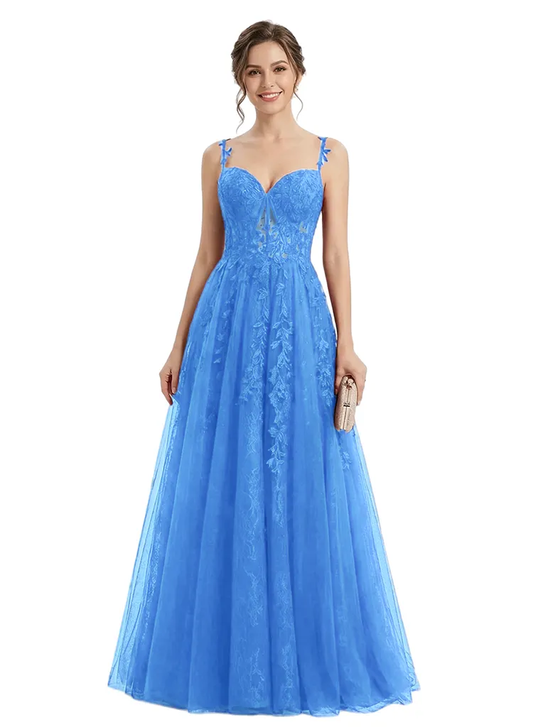 ChicSew Beautiful Floral Lace Applique Spaghetti Straps A-Line Prom Gowns sold by ChicSew product image thumbnail 5