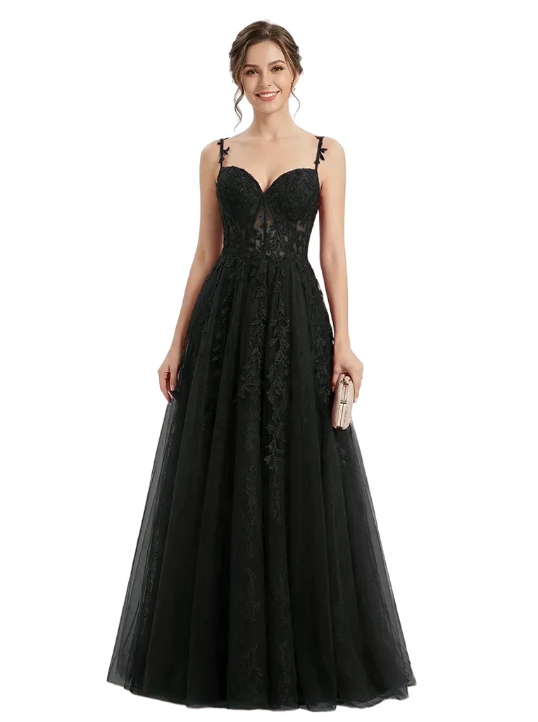 ChicSew Beautiful Floral Lace Applique Spaghetti Straps A-Line Prom Gowns sold by ChicSew product image thumbnail 4