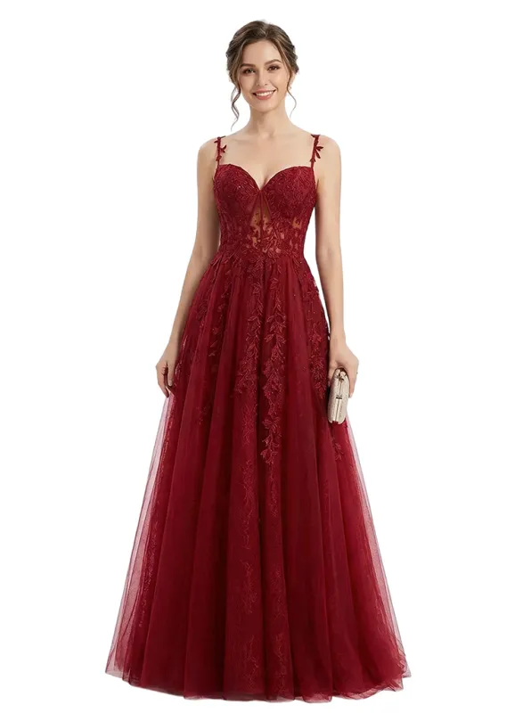 ChicSew Beautiful Floral Lace Applique Spaghetti Straps A-Line Prom Gowns sold by ChicSew