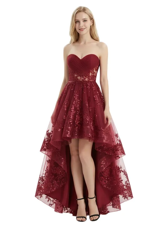 ChicSew Unique Sweetheart High-Low Tulle Prom Dresses With Sequined Lace Applique sold by ChicSew