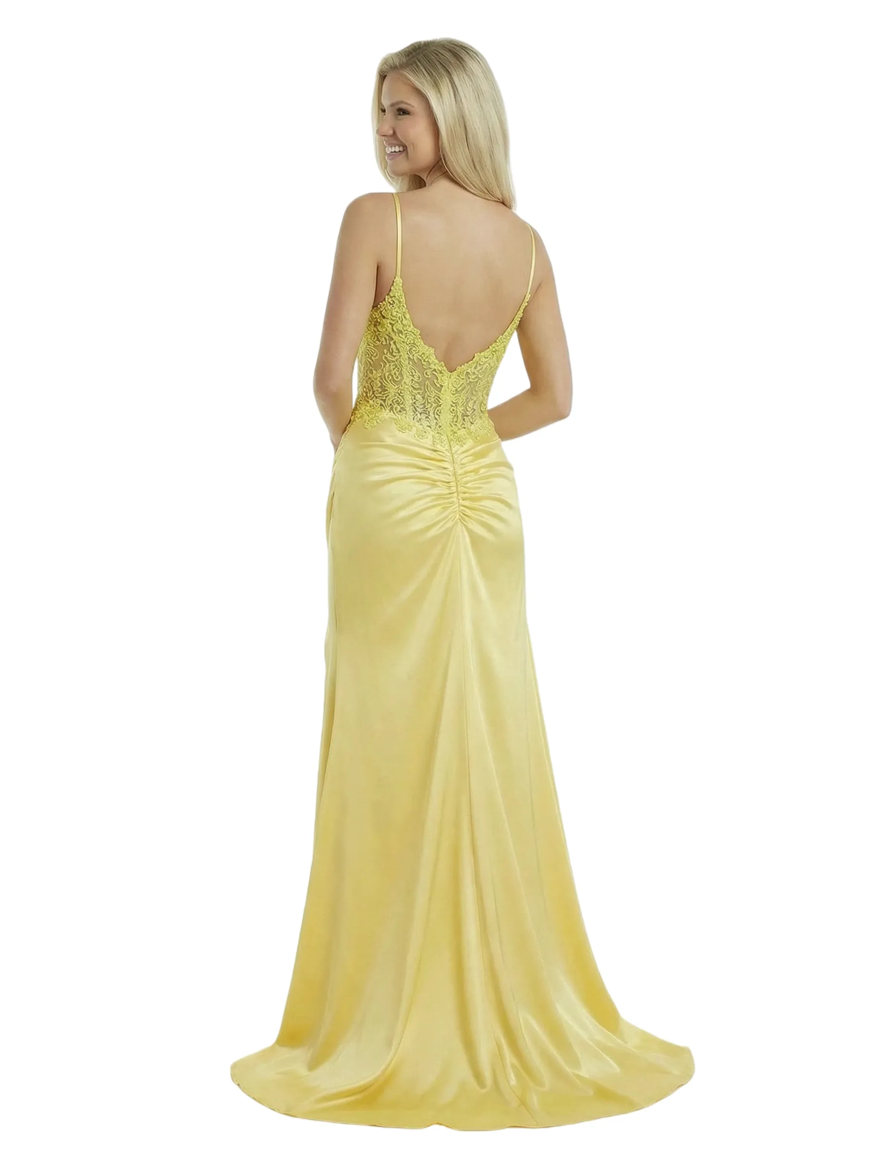 ChicSew Elegant Spaghetti Strap V-Neck Mermaid Lace Satin Modern Prom Dress Slit Side Overlay sold by ChicSew product image thumbnail 3