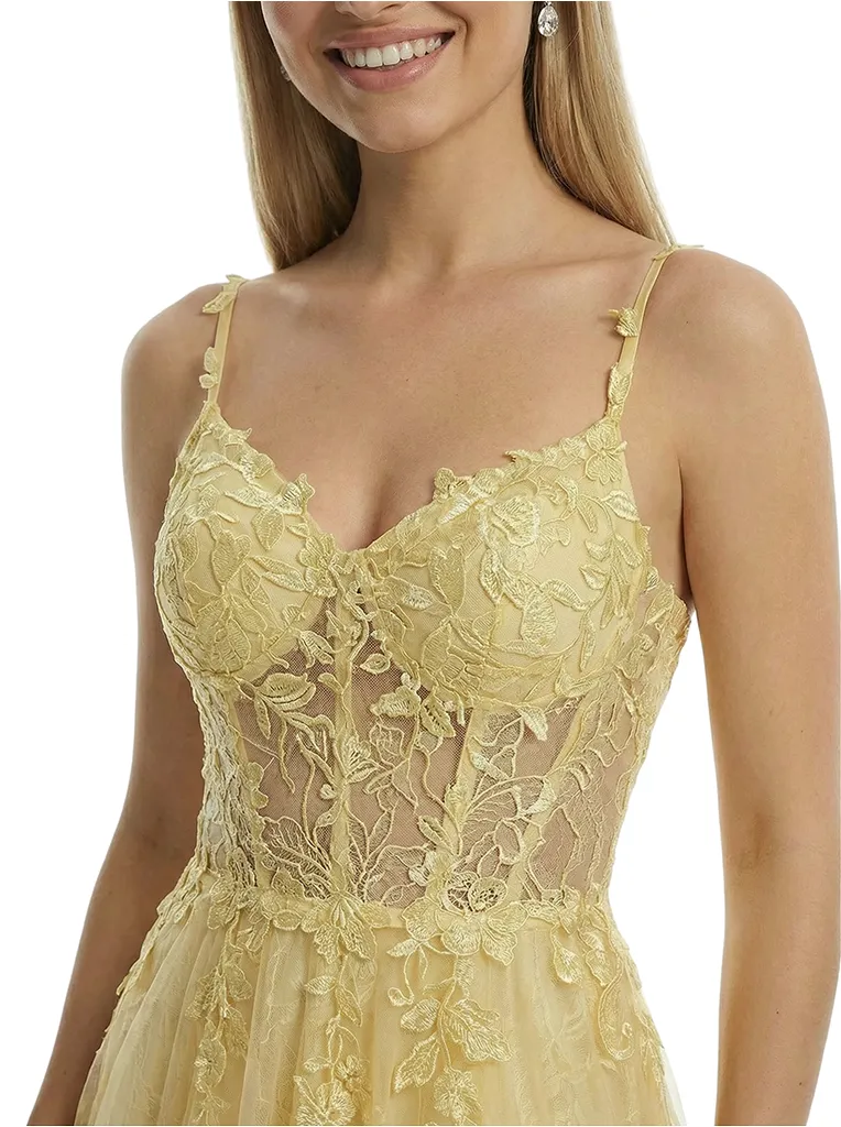 ChicSew See Through Lace Corset V-Neck Side Slit A-Line Floor Length Prom Dress sold by ChicSew product image thumbnail 2