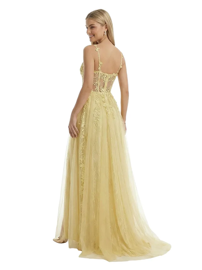 ChicSew See Through Lace Corset V-Neck Side Slit A-Line Floor Length Prom Dress sold by ChicSew product image thumbnail 3