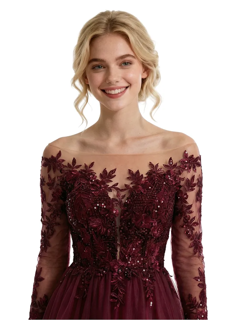 ChicSew Sparkly Off Shoulder Lace Long Sleeves V-Neck A-Line Floor Length Prom Dress sold by ChicSew product image thumbnail 2