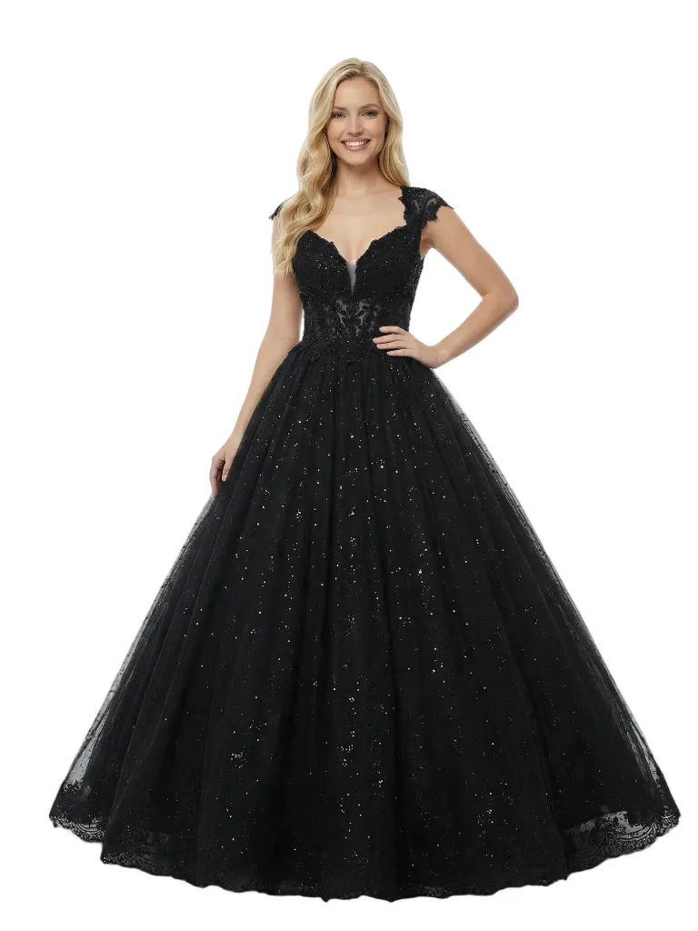 ChicSew Sparkly V-Neck Cap Sleeves Lace A-Line Floor Length Prom Dress sold by ChicSew product image thumbnail 4