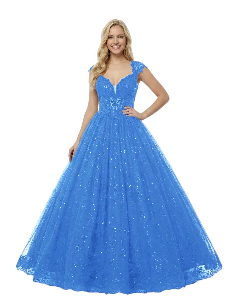 ChicSew Sparkly V-Neck Cap Sleeves Lace A-Line Floor Length Prom Dress sold by ChicSew product image thumbnail 5