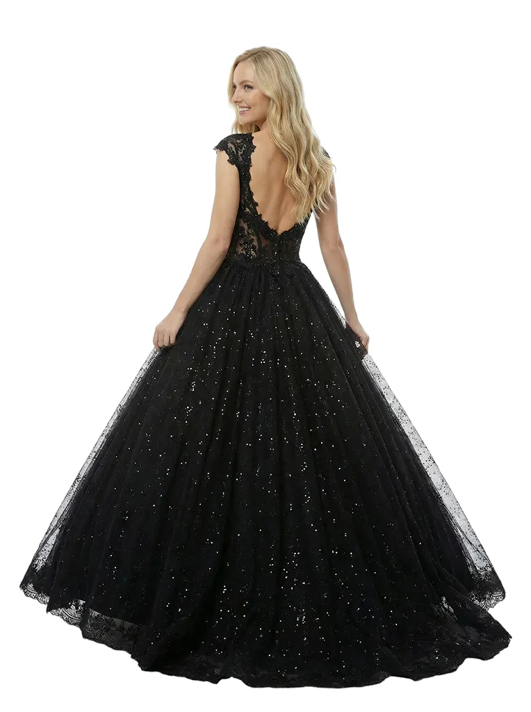 ChicSew Sparkly V-Neck Cap Sleeves Lace A-Line Floor Length Prom Dress sold by ChicSew product image thumbnail 3