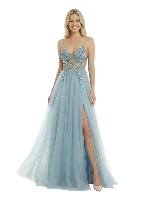 ChicSew Sexy See Through V-Neck Sleeveless Beaded Side Slit A-Line Floor Length Prom Dress sold by ChicSew