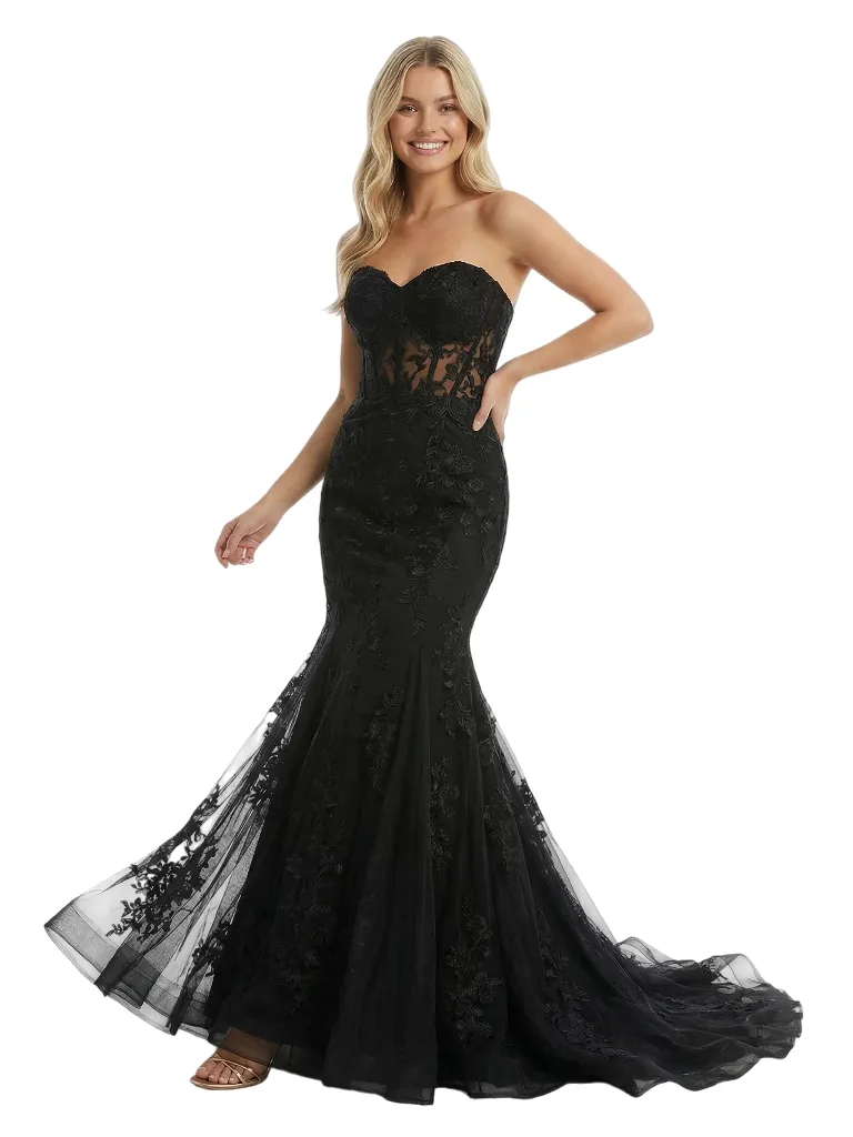 ChicSew Sexy Sweetheart Corset Lace Applique Mermaid Floor Length Prom Dress sold by ChicSew