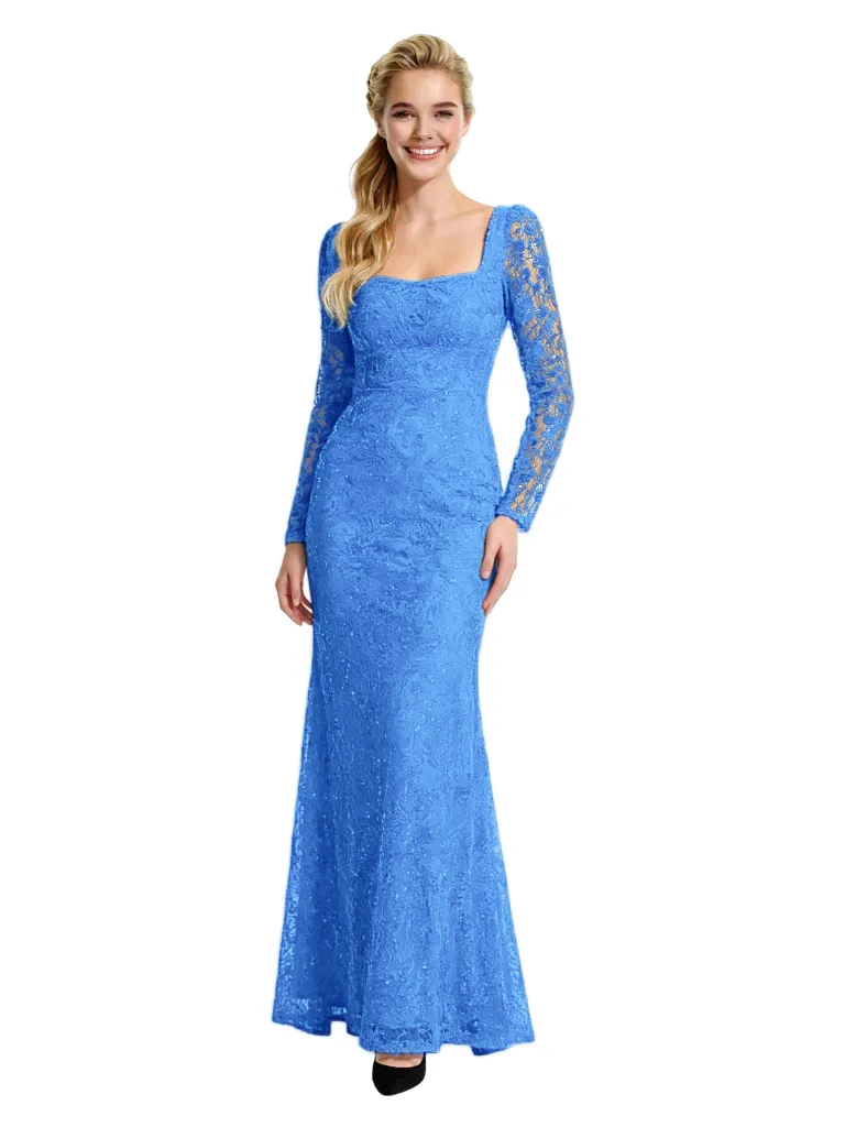 ChicSew Evening Gowns With Sleeves Sparkly Square Long Sleeves Sequin Mermaid Floor Length Prom Dress sold by ChicSew product image thumbnail 5