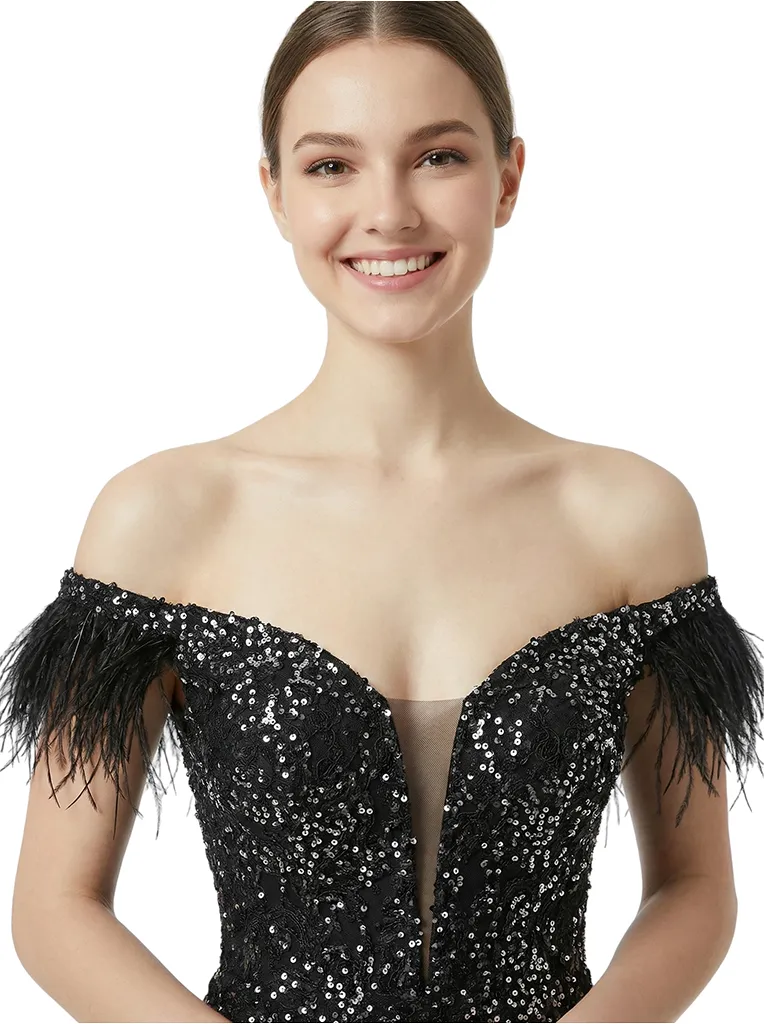 ChicSew Sparkly Off Shoulder Side Slit Sequin Mermaid Floor Length Prom Dress sold by ChicSew product image thumbnail 2