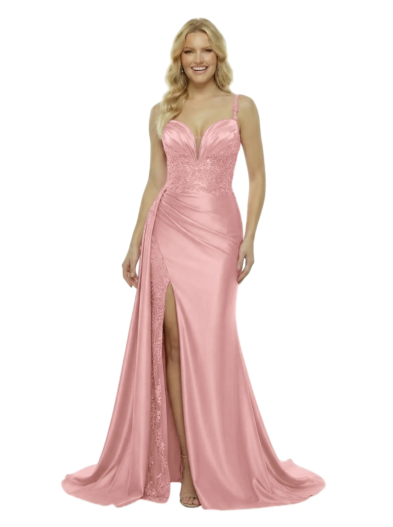 ChicSew Spaghetti Straps V-Neck Slit Prom Dress Lace Mermaid Formal Evening Gown With Side Overlay sold by ChicSew product image thumbnail 4