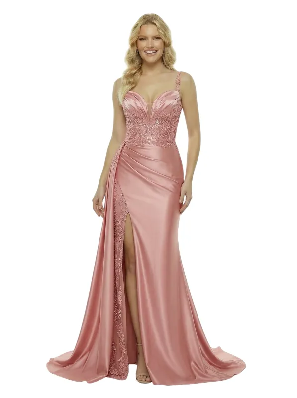 ChicSew Spaghetti Straps V-Neck Slit Prom Dress Lace Mermaid Formal Evening Gown With Side Overlay sold by ChicSew