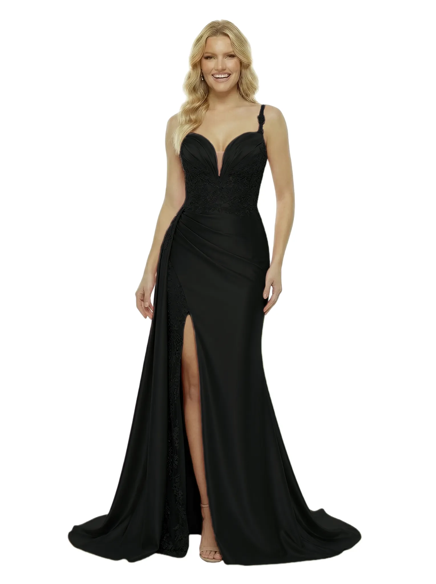 ChicSew Spaghetti Straps V-Neck Slit Prom Dress Lace Mermaid Formal Evening Gown With Side Overlay sold by ChicSew product image thumbnail 2