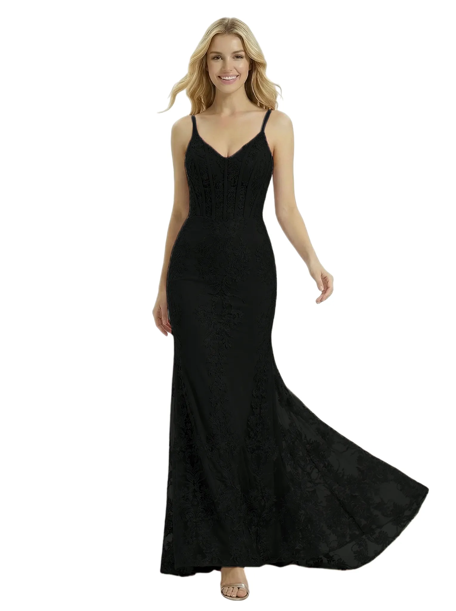 ChicSew Classy Spaghetti Straps V-Neck Corset Prom Dress Lace Mermaid Formal Evening Gown sold by ChicSew product image thumbnail 4