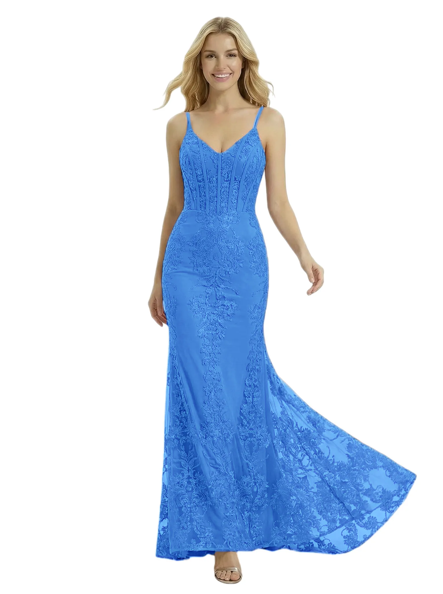 ChicSew Classy Spaghetti Straps V-Neck Corset Prom Dress Lace Mermaid Formal Evening Gown sold by ChicSew product image thumbnail 5