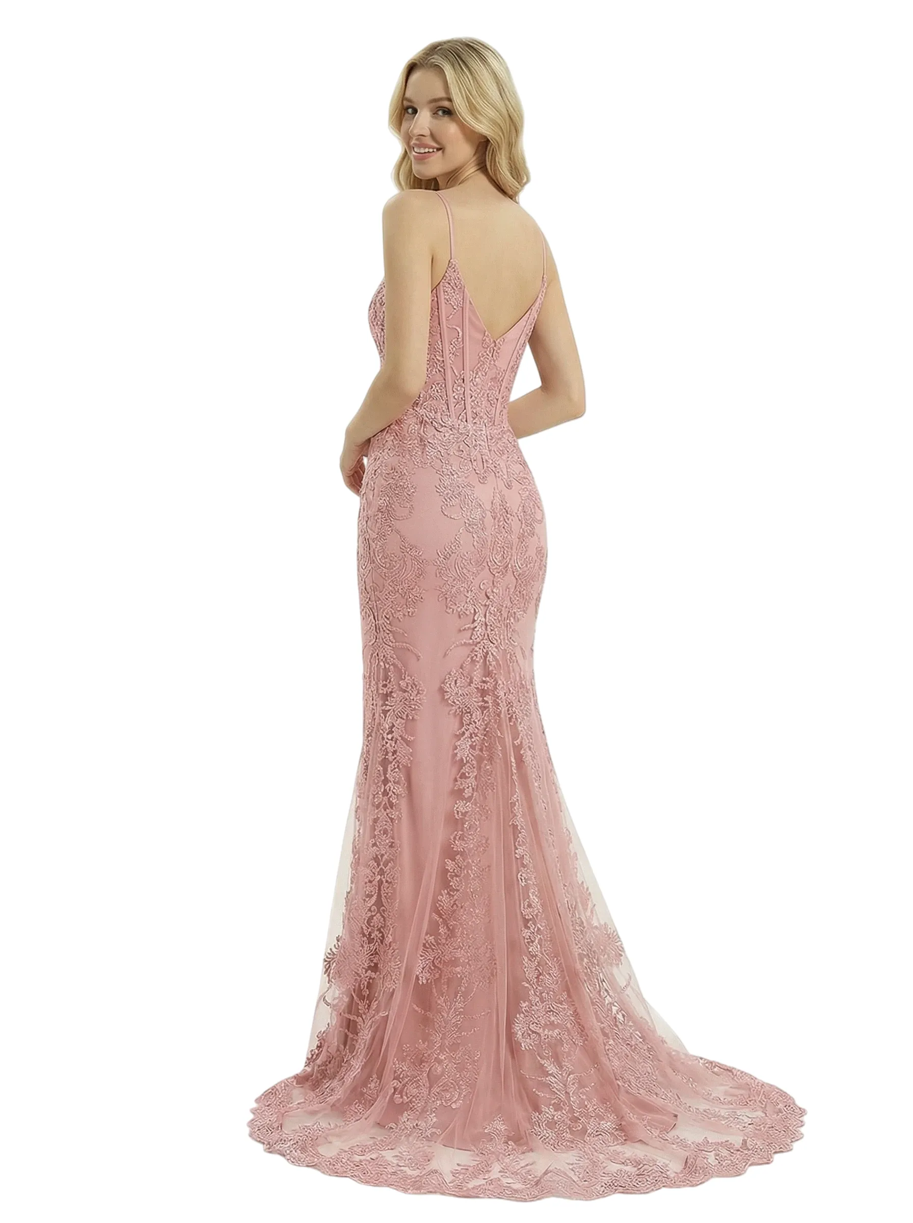 ChicSew Classy Spaghetti Straps V-Neck Corset Prom Dress Lace Mermaid Formal Evening Gown sold by ChicSew product image thumbnail 3