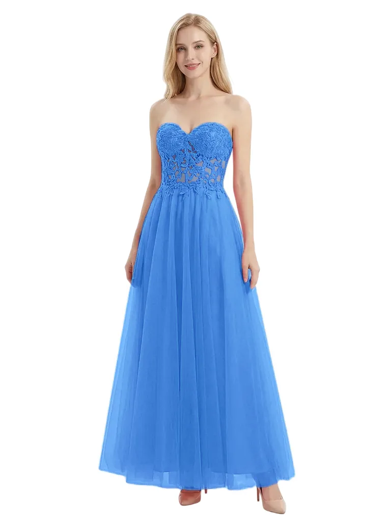 ChicSew Strapless Lace Corset A-Line Prom Gown Tulle Lace Up Back Maxi Dresses sold by ChicSew product image thumbnail 5