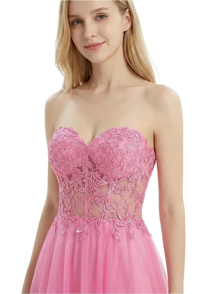 ChicSew Strapless Lace Corset A-Line Prom Gown Tulle Lace Up Back Maxi Dresses sold by ChicSew product image thumbnail 2