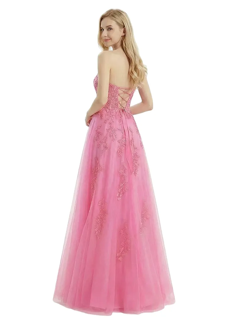 ChicSew Strapless Lace Corset A-Line Prom Gown Tulle Lace Up Back Maxi Dresses sold by ChicSew product image thumbnail 3