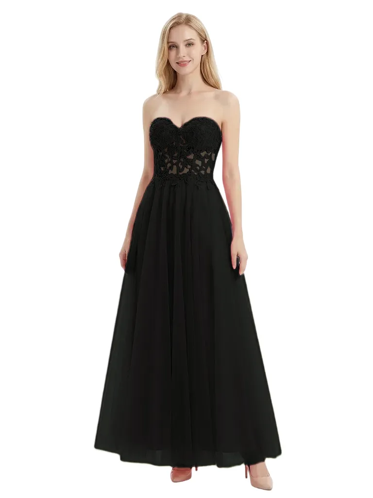 ChicSew Strapless Lace Corset A-Line Prom Gown Tulle Lace Up Back Maxi Dresses sold by ChicSew product image thumbnail 4
