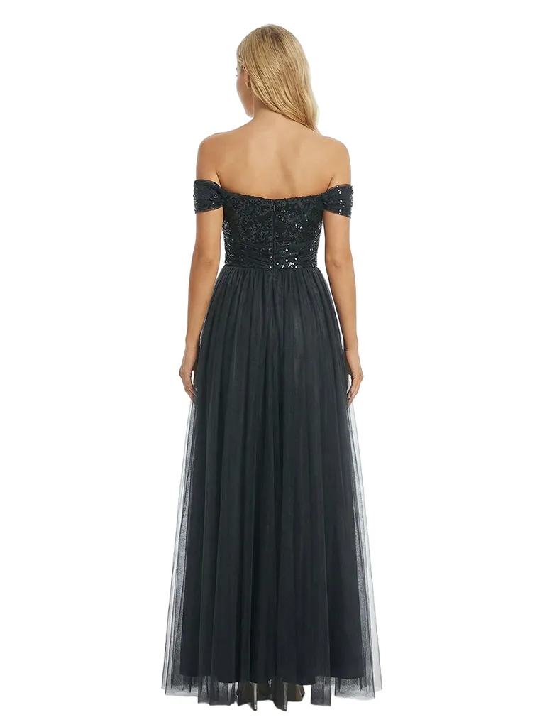 ChicSew Off The Shoulder Sequin Evening Dress Elegant Ruched Long Tulle Gown sold by ChicSew product image thumbnail 3