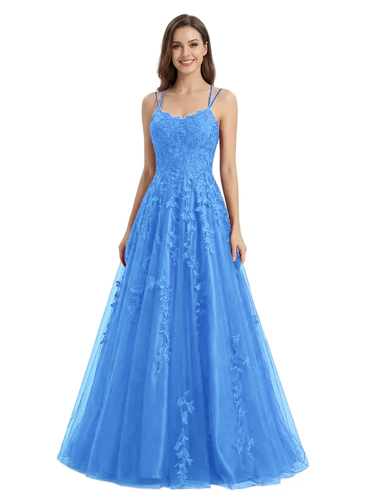 ChicSew Spaghetti Straps Lace Prom Gown Floor-Length A-Line Tulle Formal Dress sold by ChicSew product image thumbnail 5