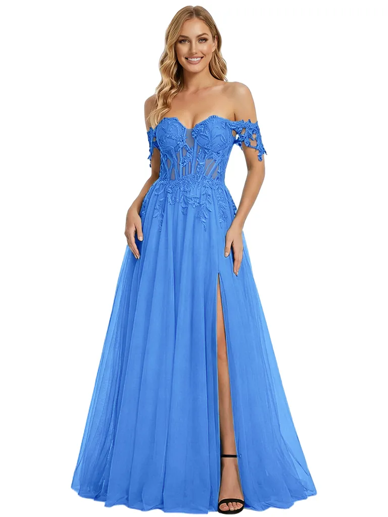 ChicSew Romantic Off Shoulder Dress Elegant Floral Lace Long A-Line Party Prom Gown Slit sold by ChicSew product image thumbnail 5