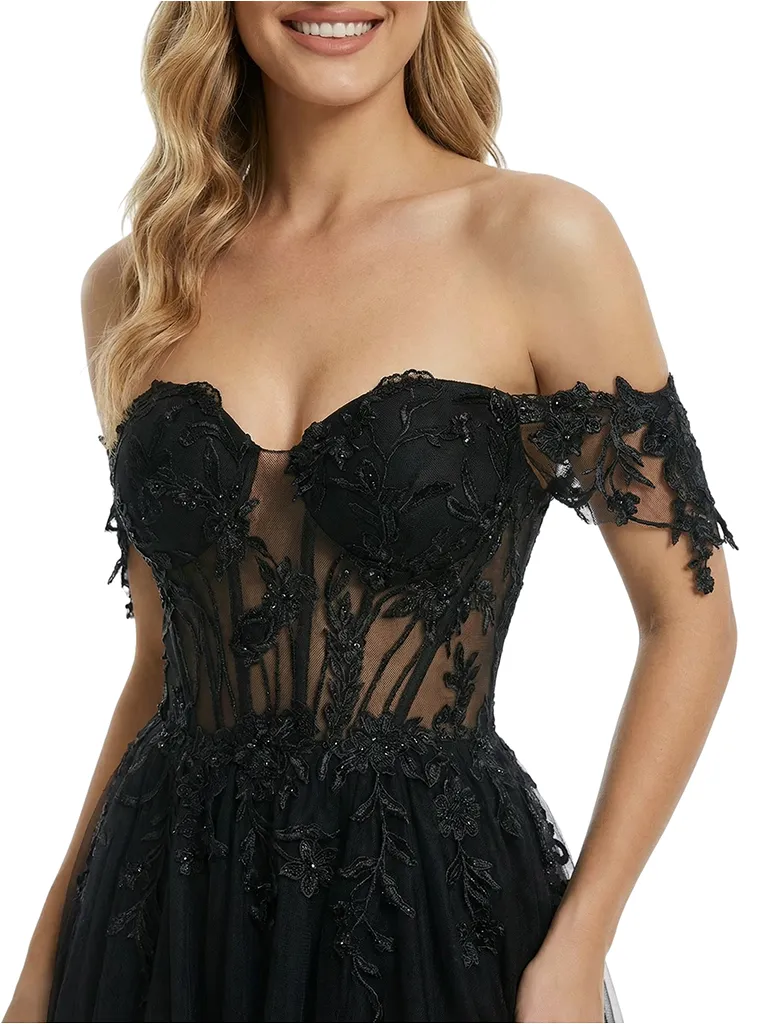 ChicSew Romantic Off Shoulder Dress Elegant Floral Lace Long A-Line Party Prom Gown Slit sold by ChicSew product image thumbnail 2