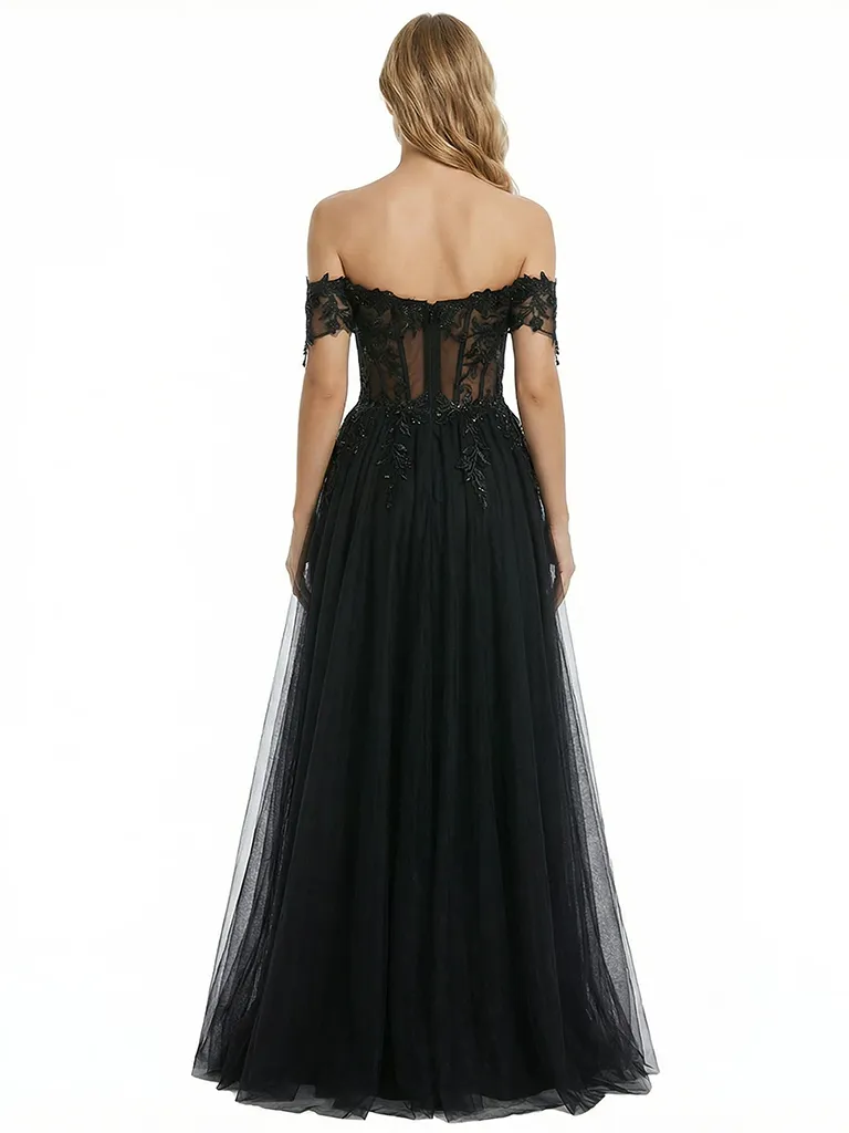 ChicSew Romantic Off Shoulder Dress Elegant Floral Lace Long A-Line Party Prom Gown Slit sold by ChicSew product image thumbnail 3