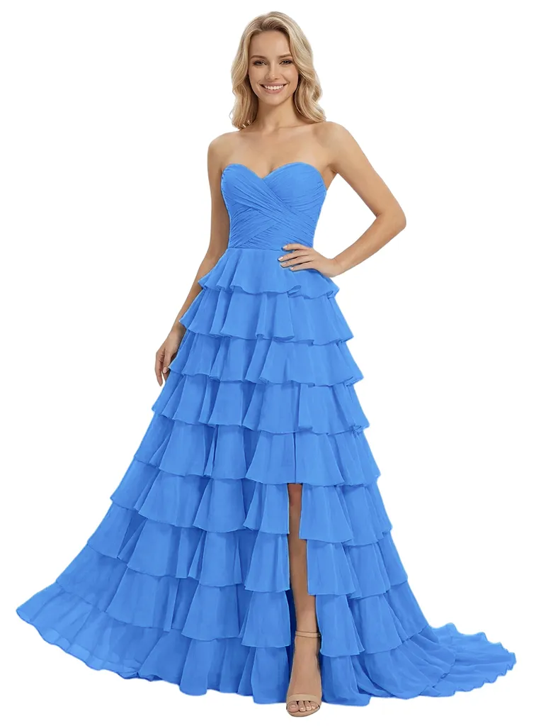 ChicSew Fancy Strapless Sweetheart Prom Gown Ruched Bodice Tiered Chiffon Ball Gown Floor Length Formal Evening Dress sold by ChicSew product image thumbnail 5