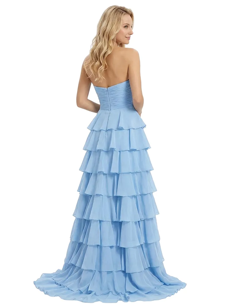 ChicSew Fancy Strapless Sweetheart Prom Gown Ruched Bodice Tiered Chiffon Ball Gown Floor Length Formal Evening Dress sold by ChicSew product image thumbnail 3
