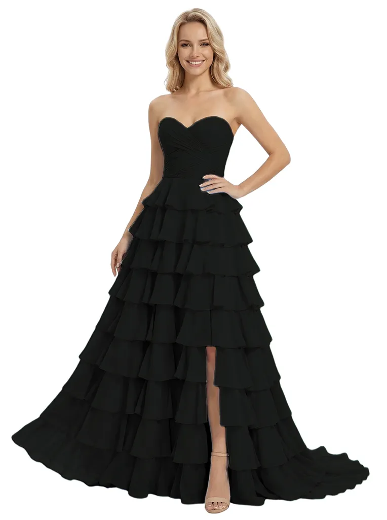 ChicSew Fancy Strapless Sweetheart Prom Gown Ruched Bodice Tiered Chiffon Ball Gown Floor Length Formal Evening Dress sold by ChicSew product image thumbnail 4