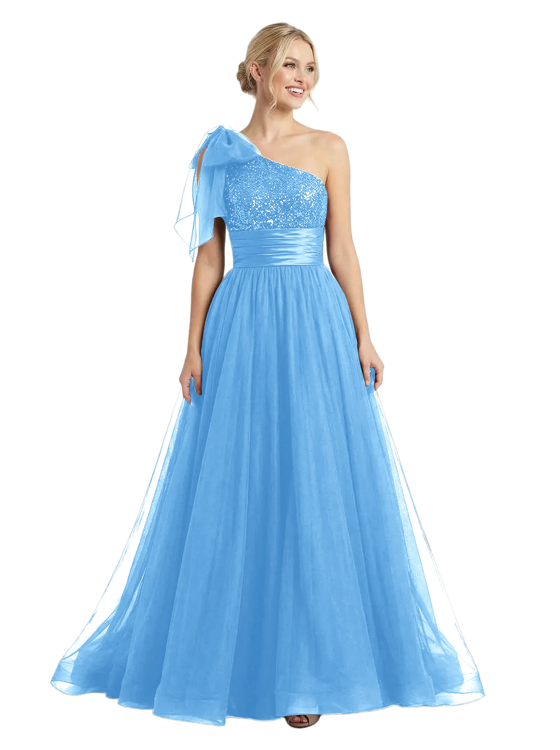 ChicSew Fancy One Shoulder Prom Dress Sequin Tulle Ruched Formal Evening Dresses sold by ChicSew product image thumbnail 5