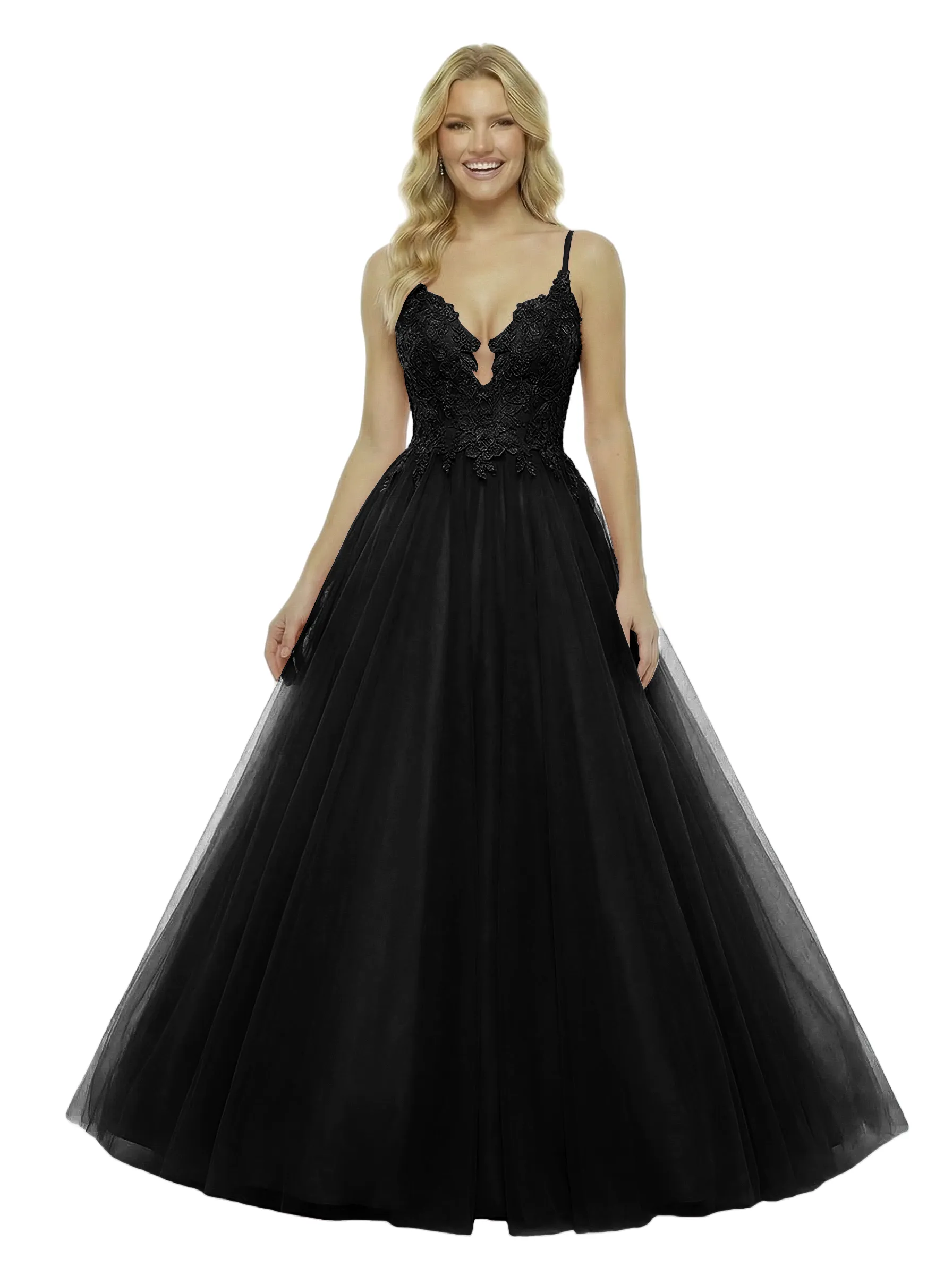 ChicSew Elegant V-Neck Ball Gown Prom Dress Lace Tulle Fabric A-Line Long Formal Evening Gown sold by ChicSew product image thumbnail 4