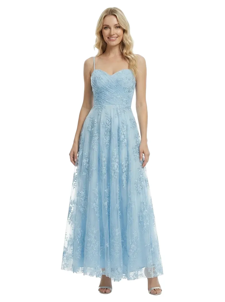ChicSew Elegant Spaghetti Strap Lace Ankle-Length Maxi Formal Evening Gown sold by ChicSew