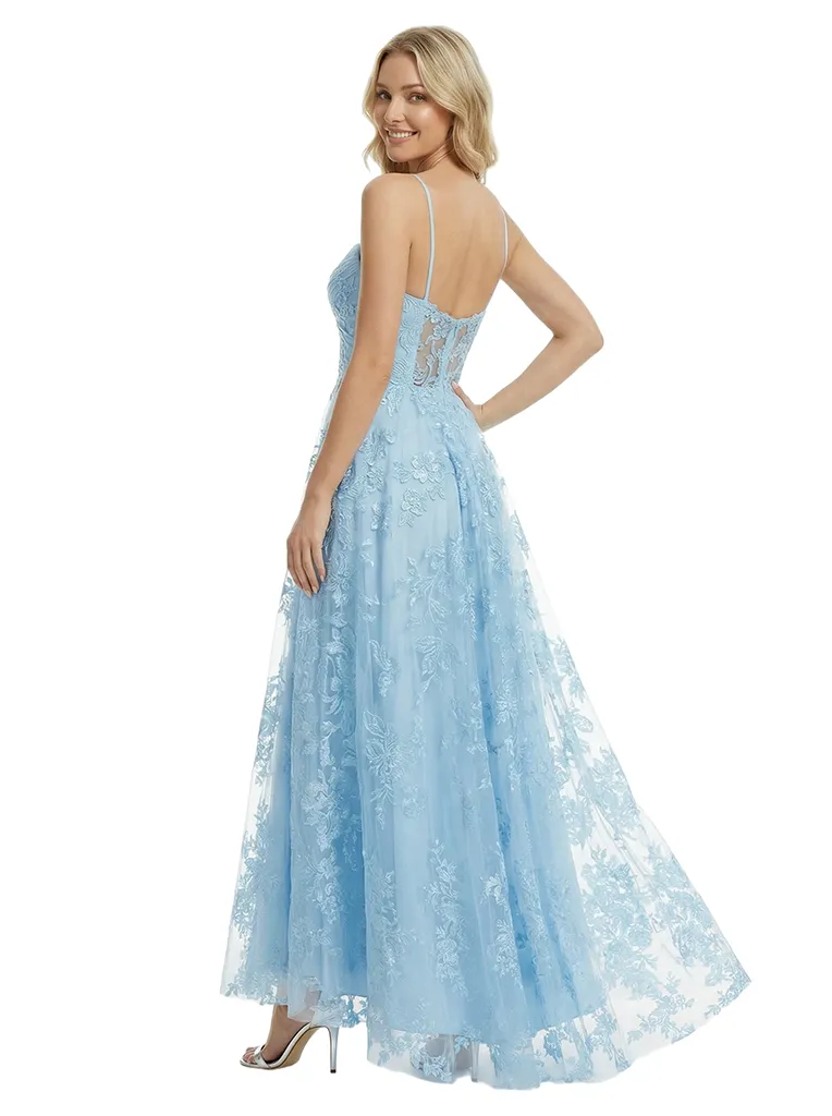 ChicSew Elegant Spaghetti Strap Lace Ankle-Length Maxi Formal Evening Gown sold by ChicSew product image thumbnail 3