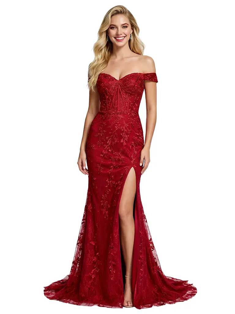 ChicSew Classy Off The Shoulder Prom Dress Lace Corset Mermaid Formal Prom Dresses sold by ChicSew