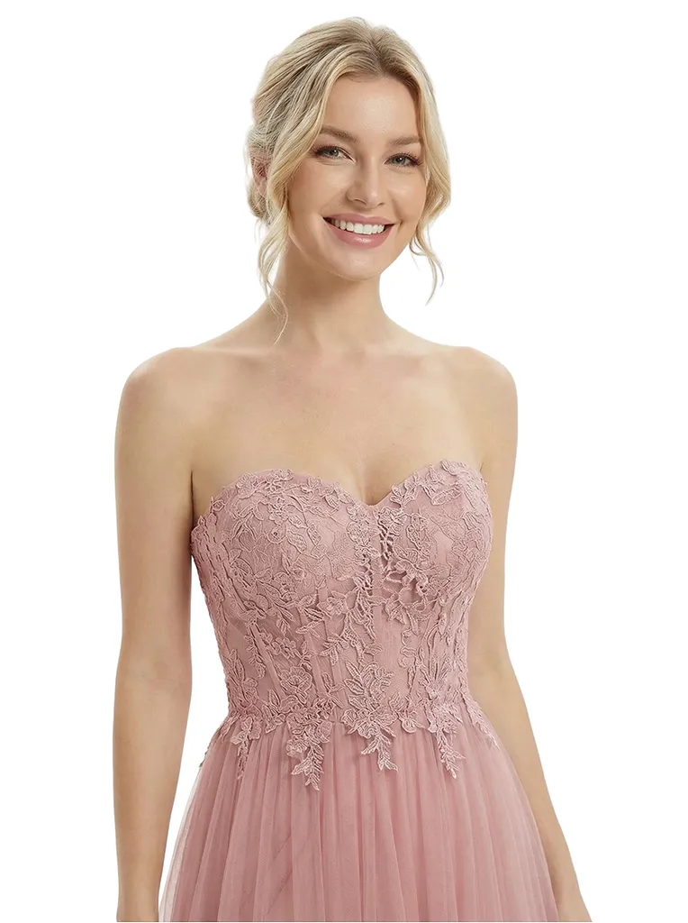 ChicSew Elegant Strapless Sweetheart Prom Dress Lace Applique Tulle A-Line Silhouette Floor Length Formal Evening Gown sold by ChicSew product image thumbnail 2